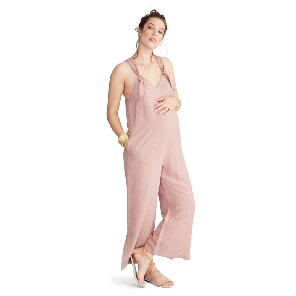 Hatch Noa Maternity Pregnancy Linen Jumpsuit 0 Blush Pink